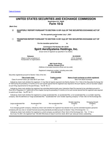 Thumbnail Spirit AeroSystems 10-Q Quarterly Report FY2021 