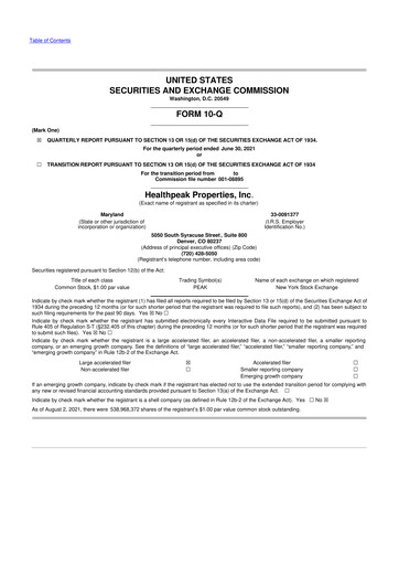 Thumbnail Healthpeak Properties
 10-Q Quarterly Report FY2021 