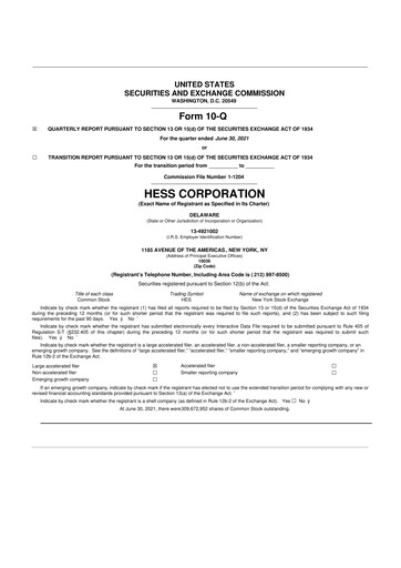 Thumbnail Hess 10-Q Quarterly Report FY2021 