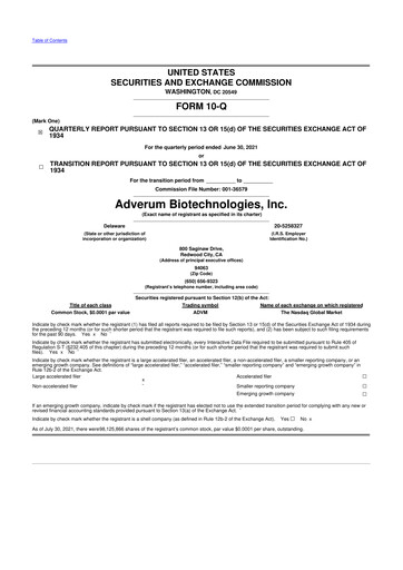 Thumbnail Adverum Biotechnologies
 10-Q Quarterly Report FY2021 