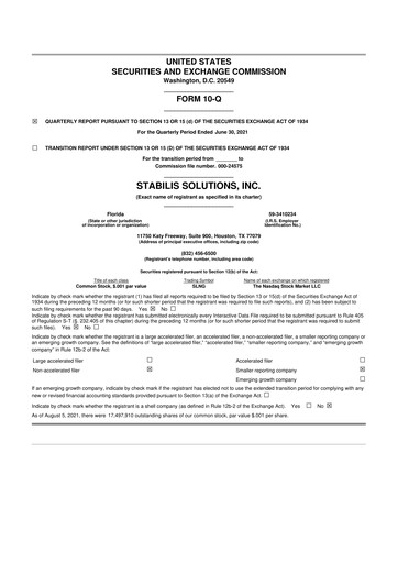 Thumbnail Stabilis Solutions 10-Q Quarterly Report FY2021 