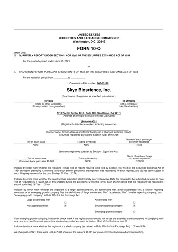 Vorschaubild Skye Bioscience 10-Q Quartalsbericht 2021 