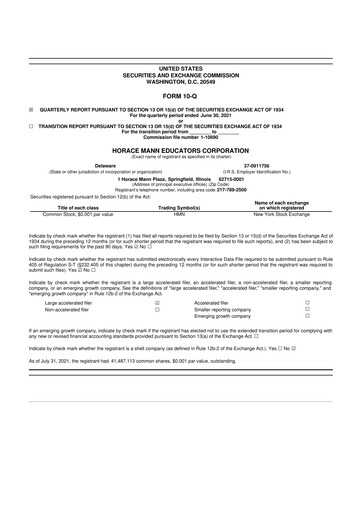 Thumbnail Horace Mann Educators 10-Q Quarterly Report FY2021 