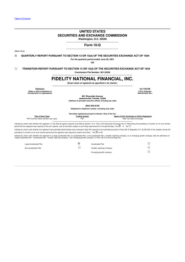 Thumbnail Fidelity National Financial
 10-Q Quarterly Report FY 
