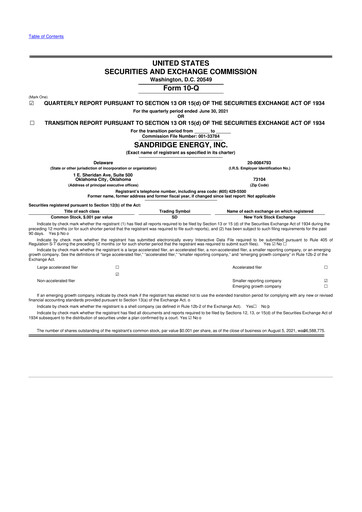 Miniature SandRidge Energy
 10-Q Rapport trimestriel 2021 