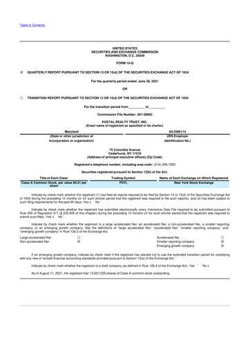 Thumbnail Postal Realty Trust 10-Q Quarterly Report FY 