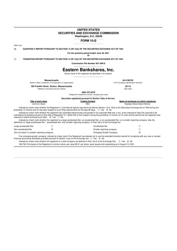 Thumbnail Eastern Bankshares 10-Q Quarterly Report FY2021 