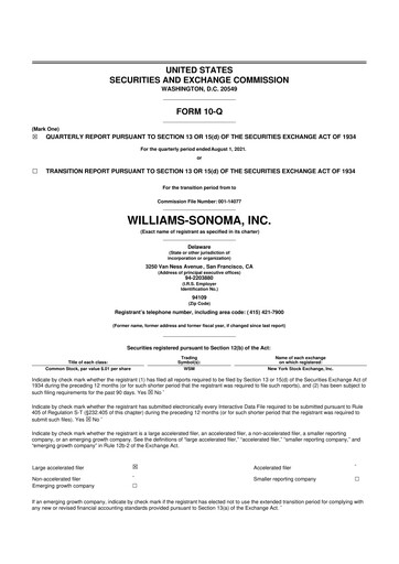 Thumbnail Williams-Sonoma 10-Q Quarterly Report FY2021 