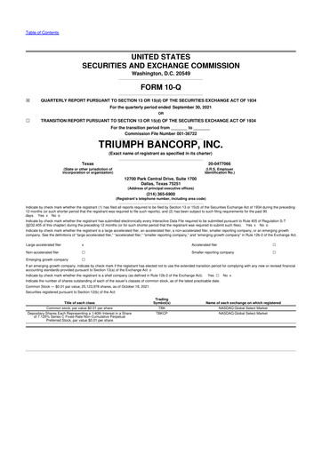 Thumbnail Triumph Financial 10-Q Quarterly Report FY2021 