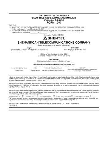 Thumbnail Shentel 10-Q Quarterly Report FY2021 