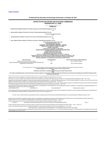 Thumbnail Harmony Gold 20-F Annual Report 2021