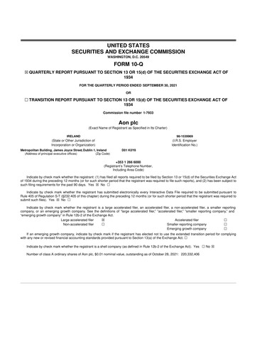 Thumbnail Aon 10-Q Quarterly Report FY2021 
