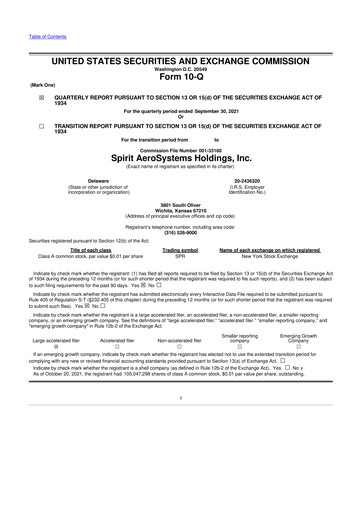 Thumbnail Spirit AeroSystems 10-Q Quarterly Report FY2021 