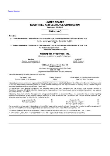 Thumbnail Healthpeak Properties
 10-Q Quarterly Report FY2021 