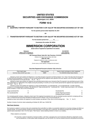 Thumbnail Immersion Corporation
 10-Q Quarterly Report FY2021 