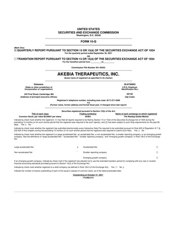 Vorschaubild Akebia Therapeutics 10-Q Quartalsbericht 2021 