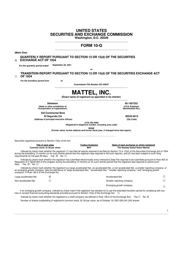 Thumbnail Mattel
 10-Q Quarterly Report FY2021 