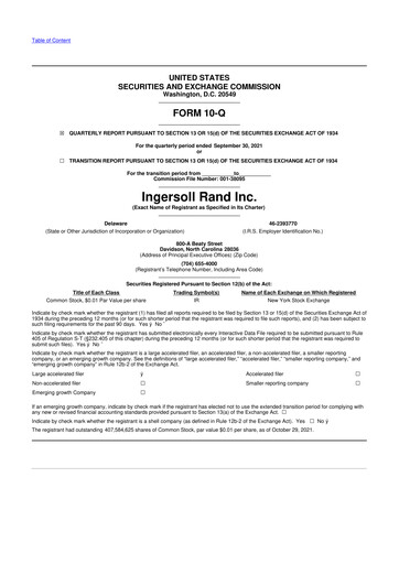 Vorschaubild Ingersoll Rand 10-Q Quartalsbericht 2021 