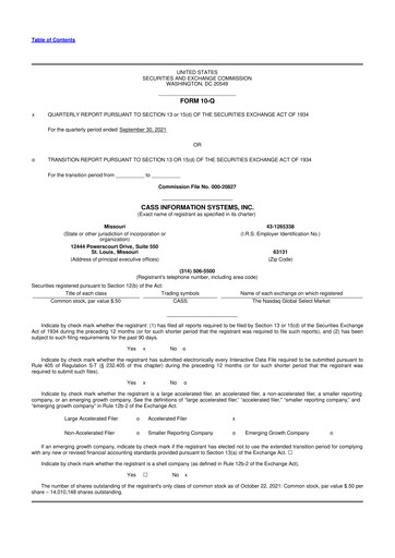 Thumbnail Cass Information Systems 10-Q Quarterly Report FY2021 