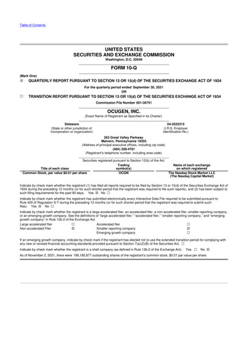 Vorschaubild Ocugen 10-Q Quartalsbericht 2021 