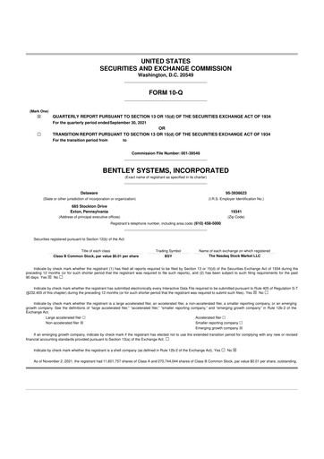 Vorschaubild Bentley Systems
 10-Q Quartalsbericht 2021 