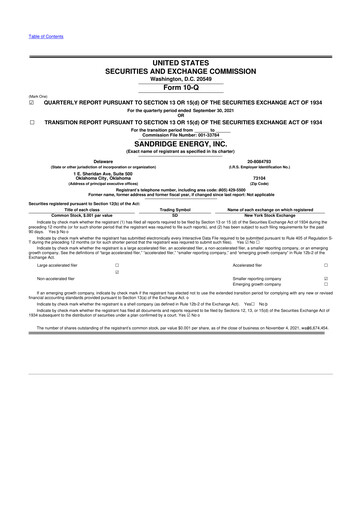 Miniature SandRidge Energy
 10-Q Rapport trimestriel 2021 
