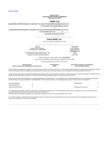 Vorschaubild Oscar Health 10-Q Quartalsbericht 2021 
