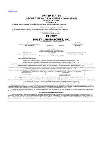 Thumbnail Dolby 10-K Annual Report 2021