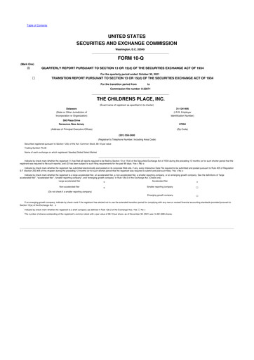 Thumbnail The Children's Place
 10-Q Quarterly Report FY2021 