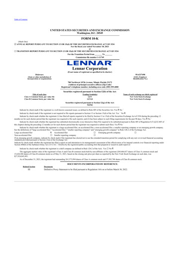 Thumbnail Lennar 10-K Annual Report 2021
