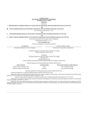 Miniature Li-Cycle 20-F Rapport annuel 2021