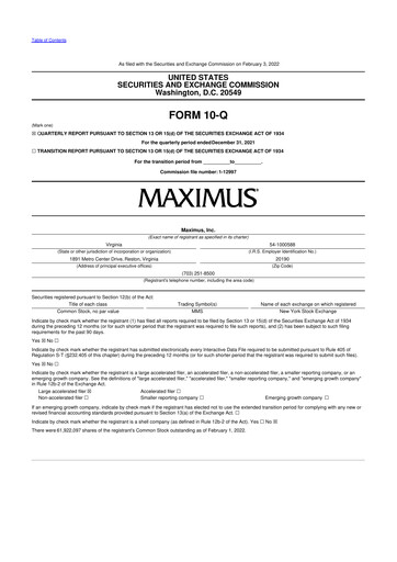 Thumbnail Maximus 10-Q Quarterly Report FY 