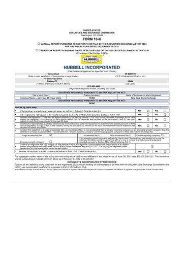 Thumbnail Hubbell 10-K Annual Report 2021