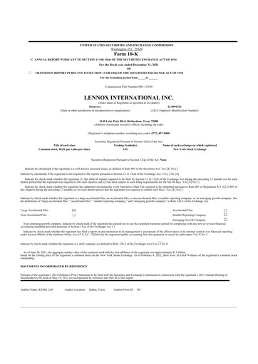 Thumbnail Lennox 10-K Annual Report 2021