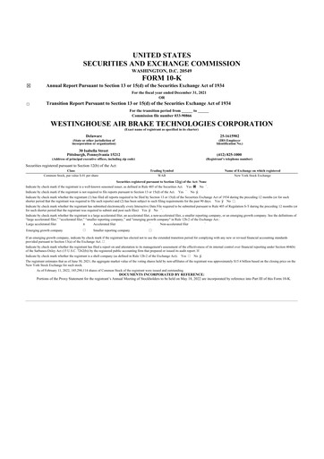 Thumbnail Wabtec 10-K Annual Report 2021