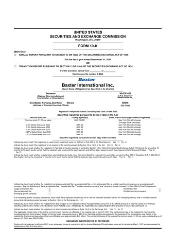 Thumbnail Baxter 10-K Annual Report 2021