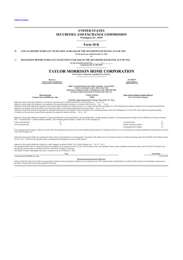 Thumbnail Taylor Morrison
 10-K Annual Report 2021