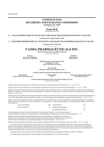 Thumbnail Vanda Pharmaceuticals 10-K Annual Report 2021