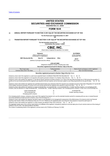 Thumbnail CBIZ 10-K Annual Report 2021