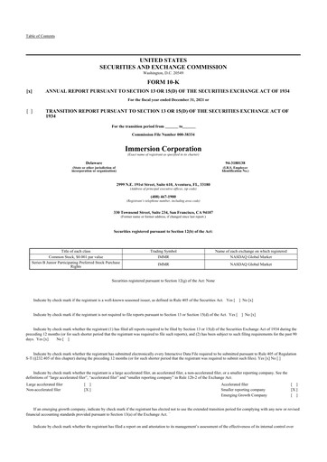 Thumbnail Immersion Corporation
 10-K Annual Report 2021