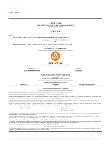 Miniature Ardelyx 10-K Rapport annuel 2021