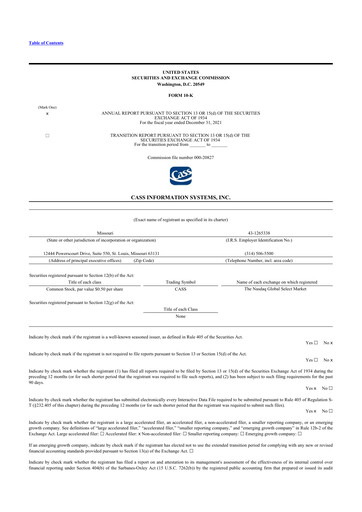 Thumbnail Cass Information Systems 10-K Annual Report 2021