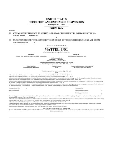 Thumbnail Mattel
 10-K Annual Report 2021