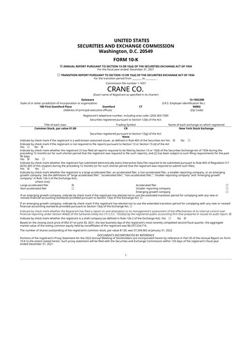 Vorschaubild Crane NXT 10-K Jahresbericht 2021