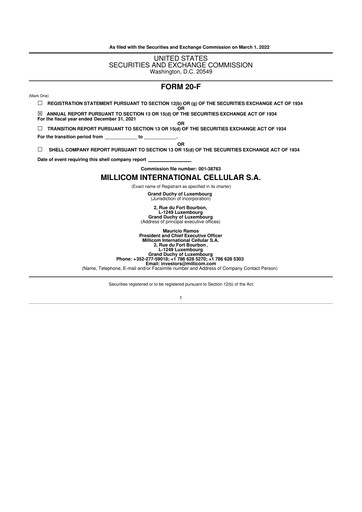 Thumbnail Millicom 20-F Annual Report 2021