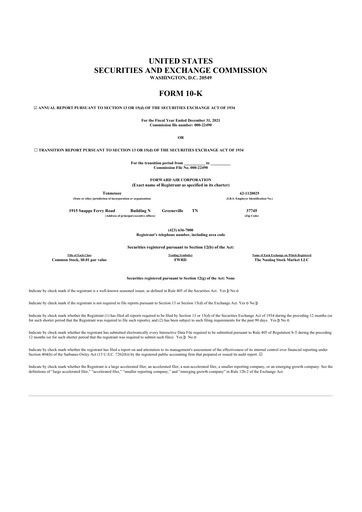 Thumbnail Forward Air 10-K Annual Report 2021