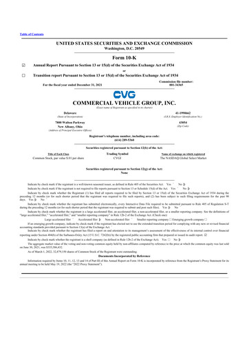Thumbnail Commercial Vehicle Group (CVG) 10-K Annual Report 2021