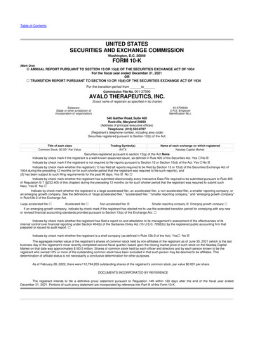 Miniature Avalo Therapeutics 10-K Rapport annuel 2021