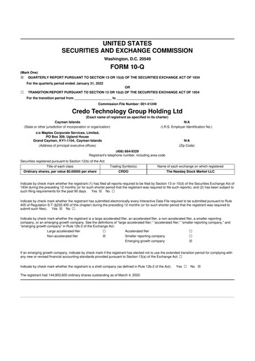 Thumbnail Credo Technology 10-Q Quarterly Report FY2022 