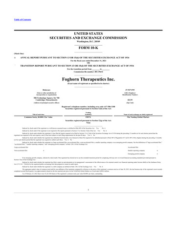Miniature Foghorn Therapeutics 10-K Rapport annuel 2021